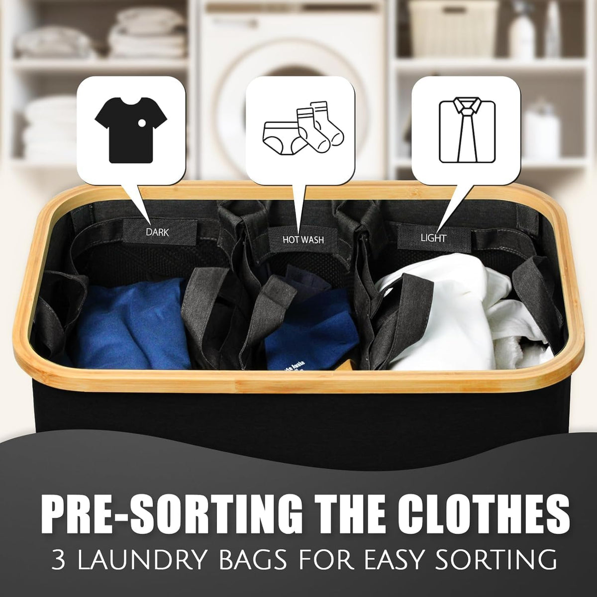 Hampers for Laundry Basket with Lid, 145L Large Laundry Hamper 3 Section