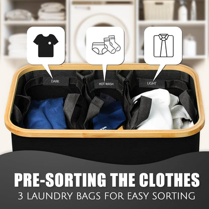 Hampers for Laundry Basket with Lid, 145L Large Laundry Hamper 3 Section
