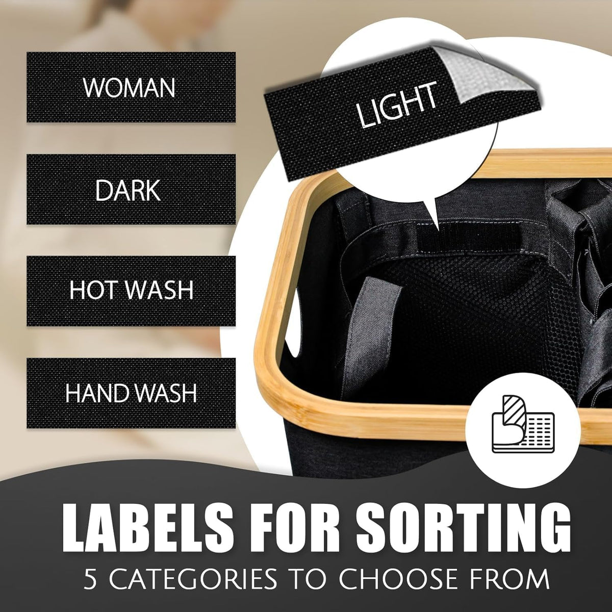 Hampers for Laundry Basket with Lid, 145L Large Laundry Hamper 3 Section
