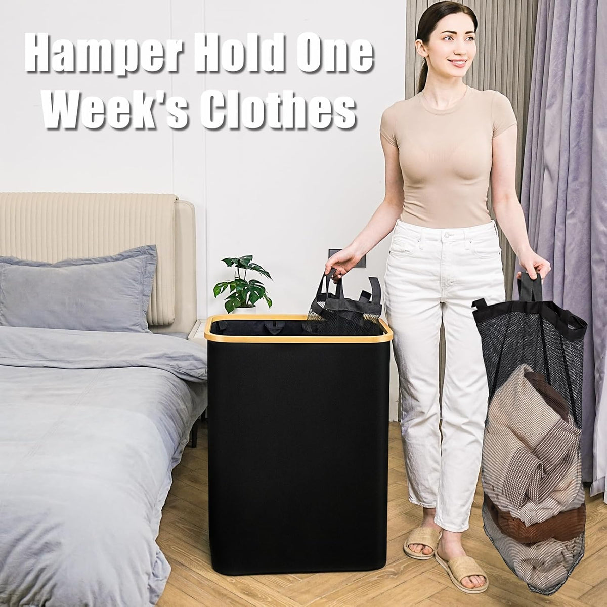 Hampers for Laundry Basket with Lid, 145L Large Laundry Hamper 3 Section