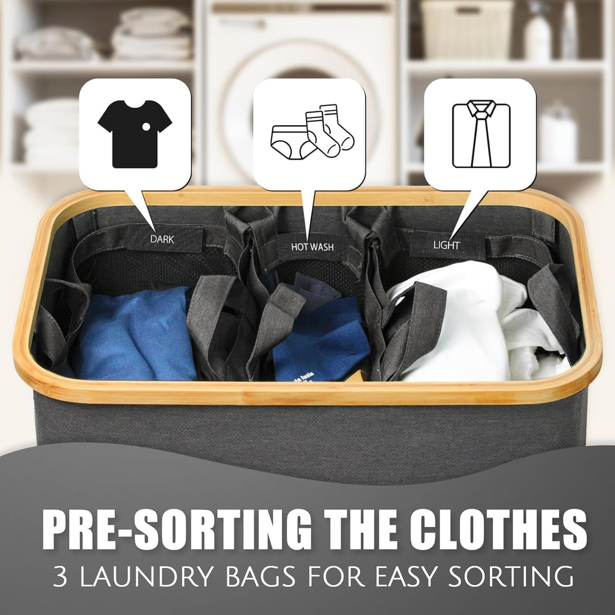 Hampers for Laundry Basket with Lid, 145L Large Laundry Hamper 3 Section