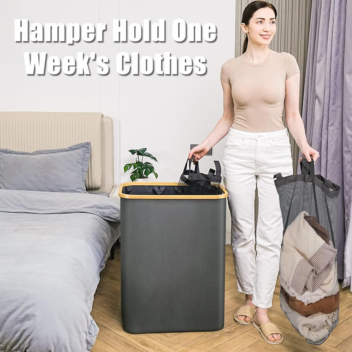 Hampers for Laundry Basket with Lid, 145L Large Laundry Hamper 3 Section