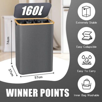 Hampers for Laundry Basket with Lid, 145L Large Laundry Hamper 3 Section