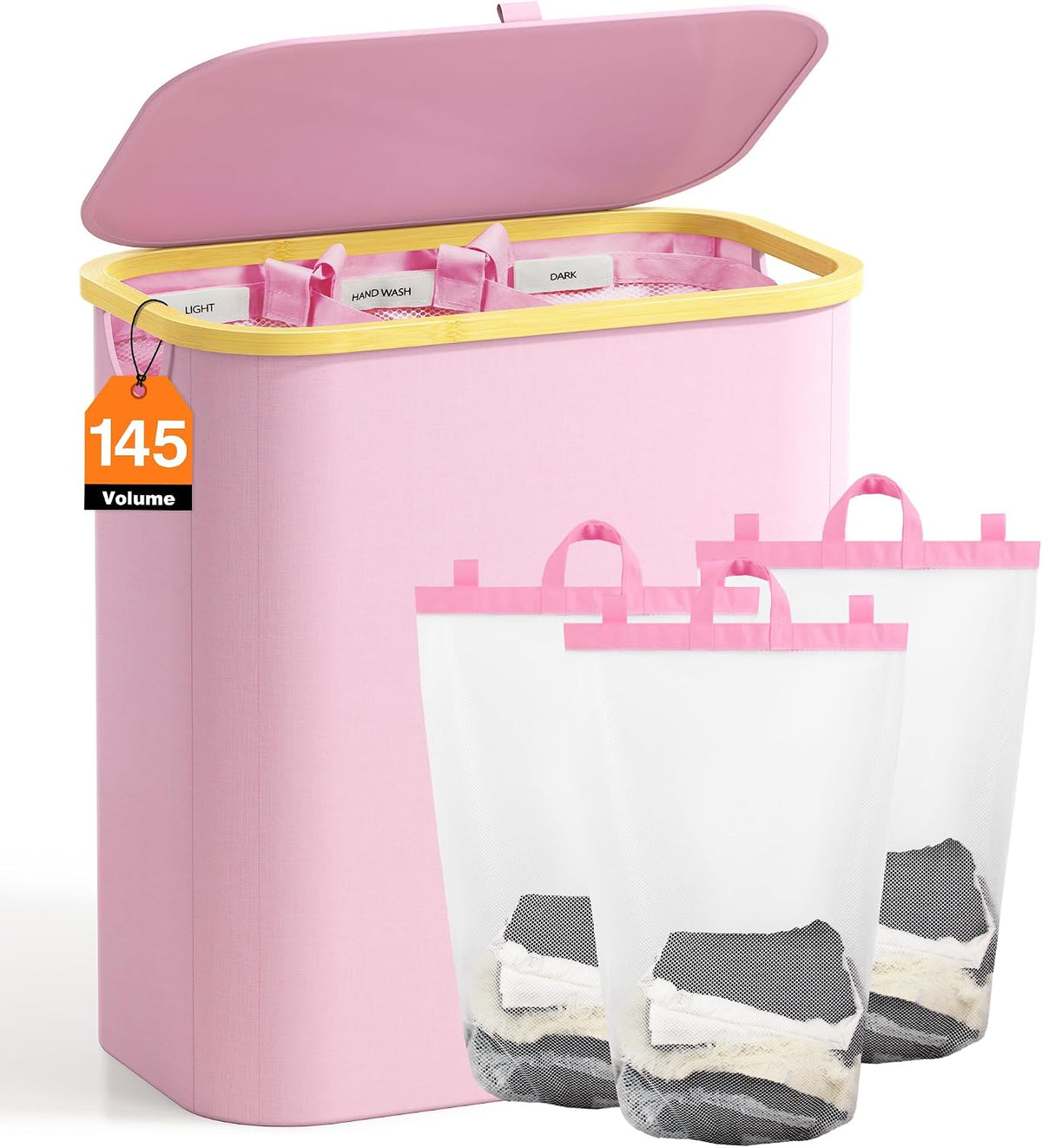 Hampers for Laundry Basket with Lid, 145L Large Laundry Hamper 3 Section