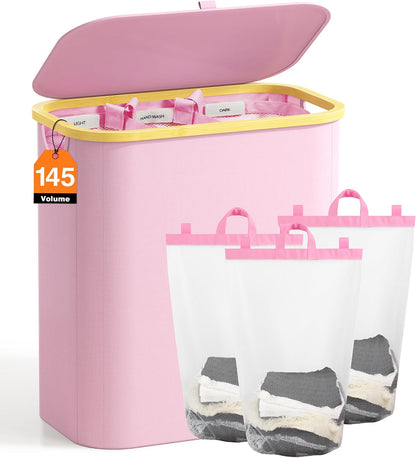 Hampers for Laundry Basket with Lid, 145L Large Laundry Hamper 3 Section