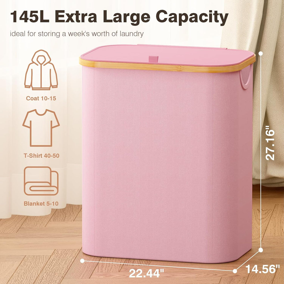 Hampers for Laundry Basket with Lid, 145L Large Laundry Hamper 3 Section