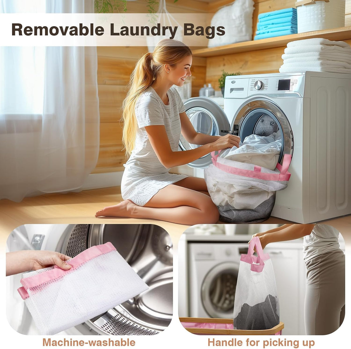 Hampers for Laundry Basket with Lid, 145L Large Laundry Hamper 3 Section