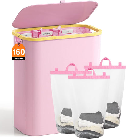 Hampers for Laundry Basket with Lid, 145L Large Laundry Hamper 3 Section