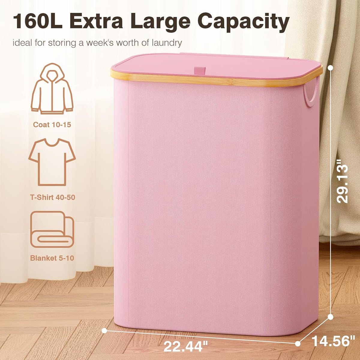 Hampers for Laundry Basket with Lid, 145L Large Laundry Hamper 3 Section