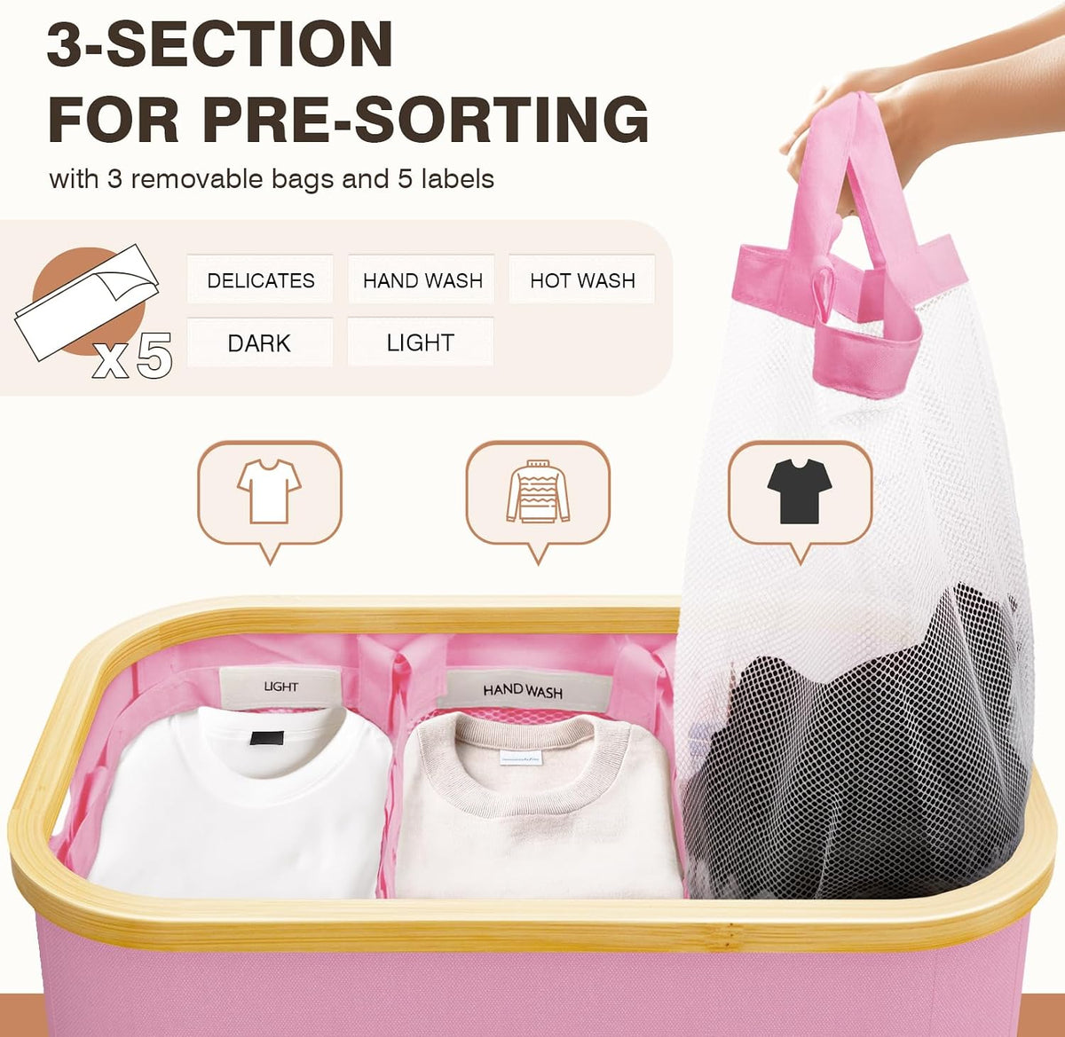 Hampers for Laundry Basket with Lid, 145L Large Laundry Hamper 3 Section