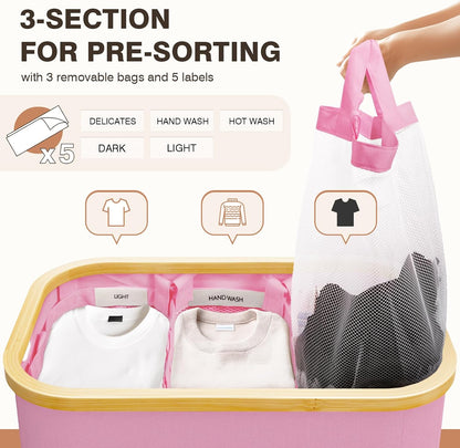 Hampers for Laundry Basket with Lid, 145L Large Laundry Hamper 3 Section