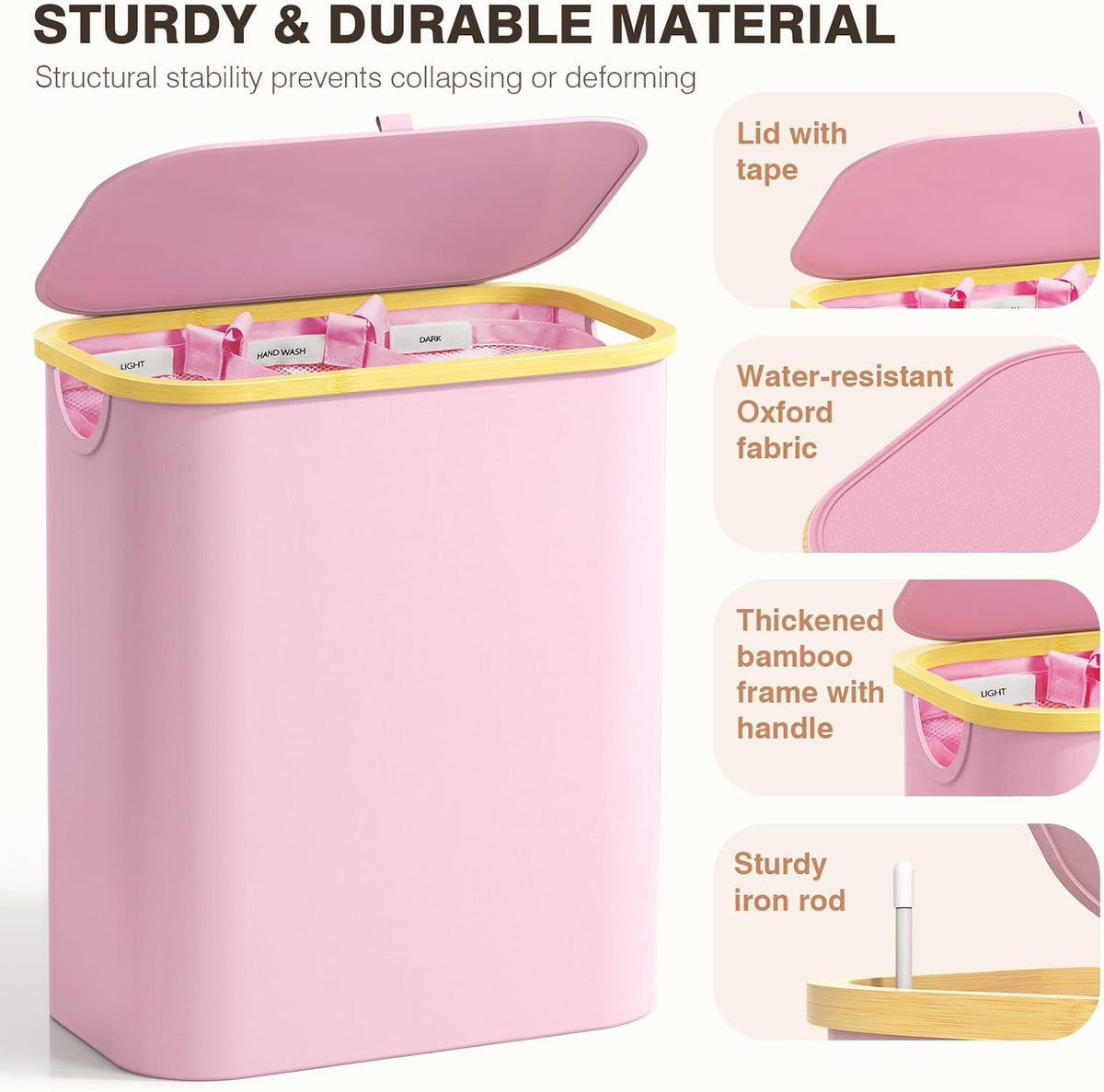 Hampers for Laundry Basket with Lid, 145L Large Laundry Hamper 3 Section