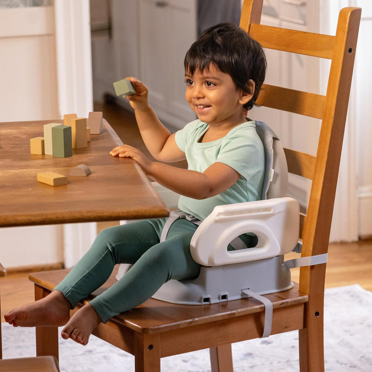 Deluxe Comfort Booster Seat for Kitchen Chair, Compact Fold, Portable, Lightweight, Toddler Booster Seat for Dining Table, from 6 Months to 3 Years – Grey