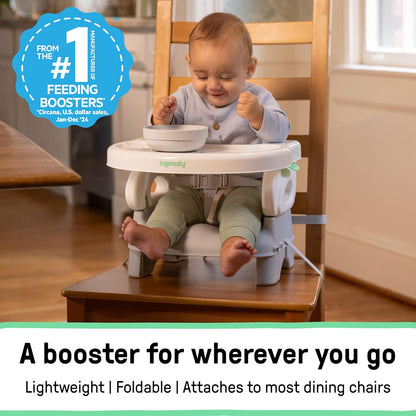 Deluxe Comfort Booster Seat for Kitchen Chair, Compact Fold, Portable, Lightweight, Toddler Booster Seat for Dining Table, from 6 Months to 3 Years – Grey