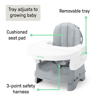 Deluxe Comfort Booster Seat for Kitchen Chair, Compact Fold, Portable, Lightweight, Toddler Booster Seat for Dining Table, from 6 Months to 3 Years – Grey
