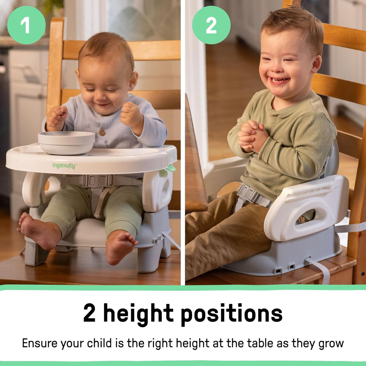 Deluxe Comfort Booster Seat for Kitchen Chair, Compact Fold, Portable, Lightweight, Toddler Booster Seat for Dining Table, from 6 Months to 3 Years – Grey