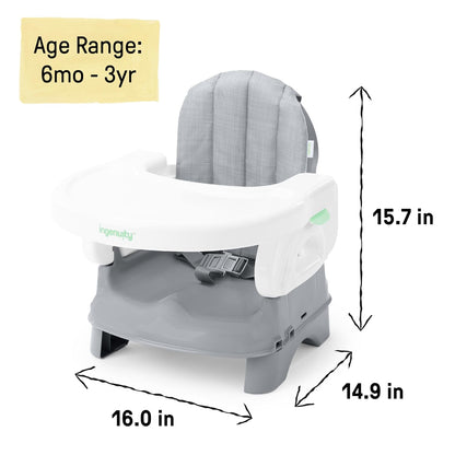 Deluxe Comfort Booster Seat for Kitchen Chair, Compact Fold, Portable, Lightweight, Toddler Booster Seat for Dining Table, from 6 Months to 3 Years – Grey