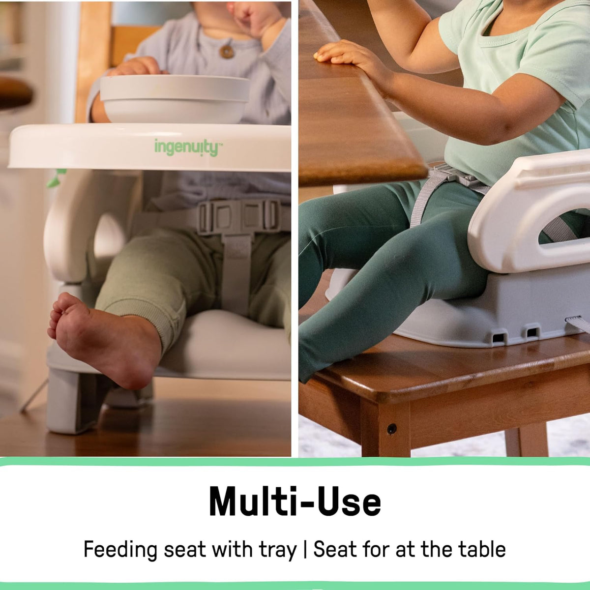 Deluxe Comfort Booster Seat for Kitchen Chair, Compact Fold, Portable, Lightweight, Toddler Booster Seat for Dining Table, from 6 Months to 3 Years – Grey