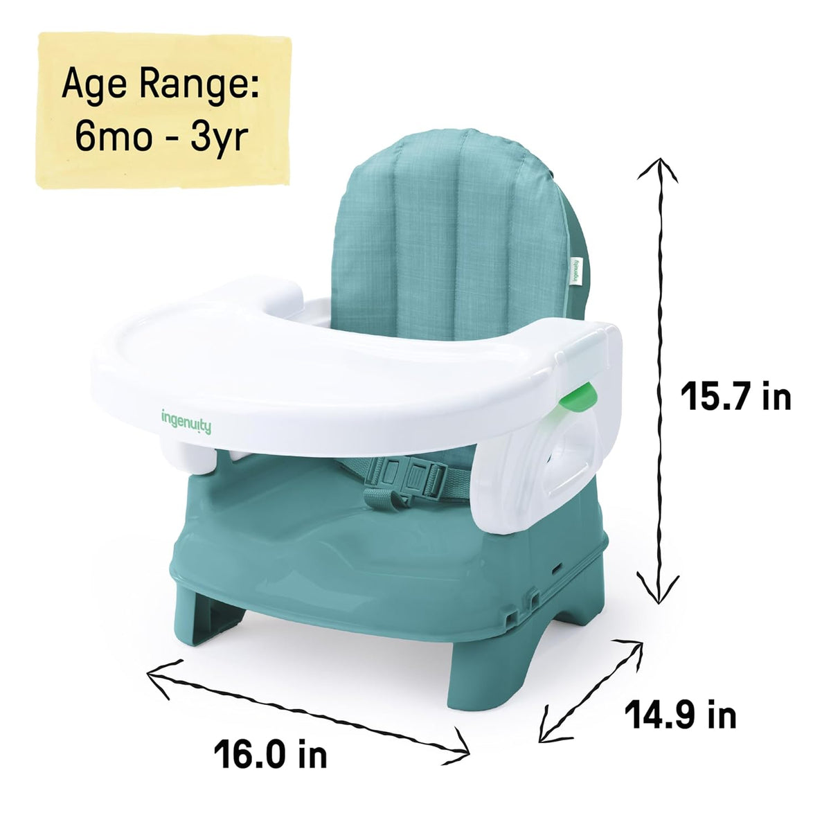 Deluxe Comfort Booster Seat for Kitchen Chair, Compact Fold, Portable, Lightweight, Toddler Booster Seat for Dining Table, from 6 Months to 3 Years – Grey