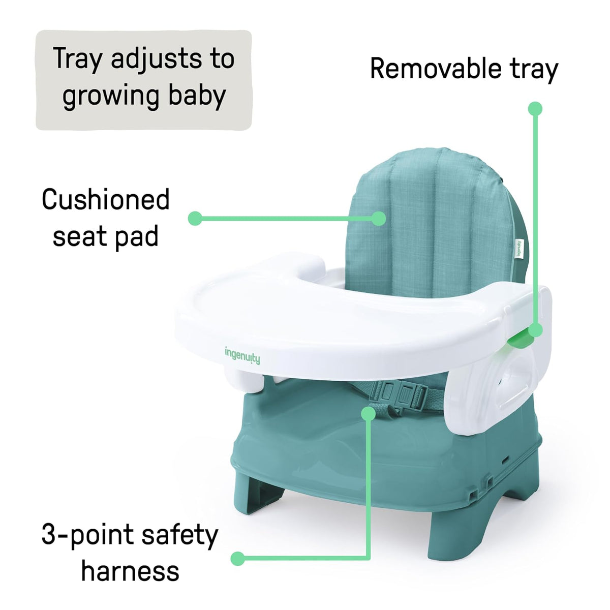 Deluxe Comfort Booster Seat for Kitchen Chair, Compact Fold, Portable, Lightweight, Toddler Booster Seat for Dining Table, from 6 Months to 3 Years – Grey
