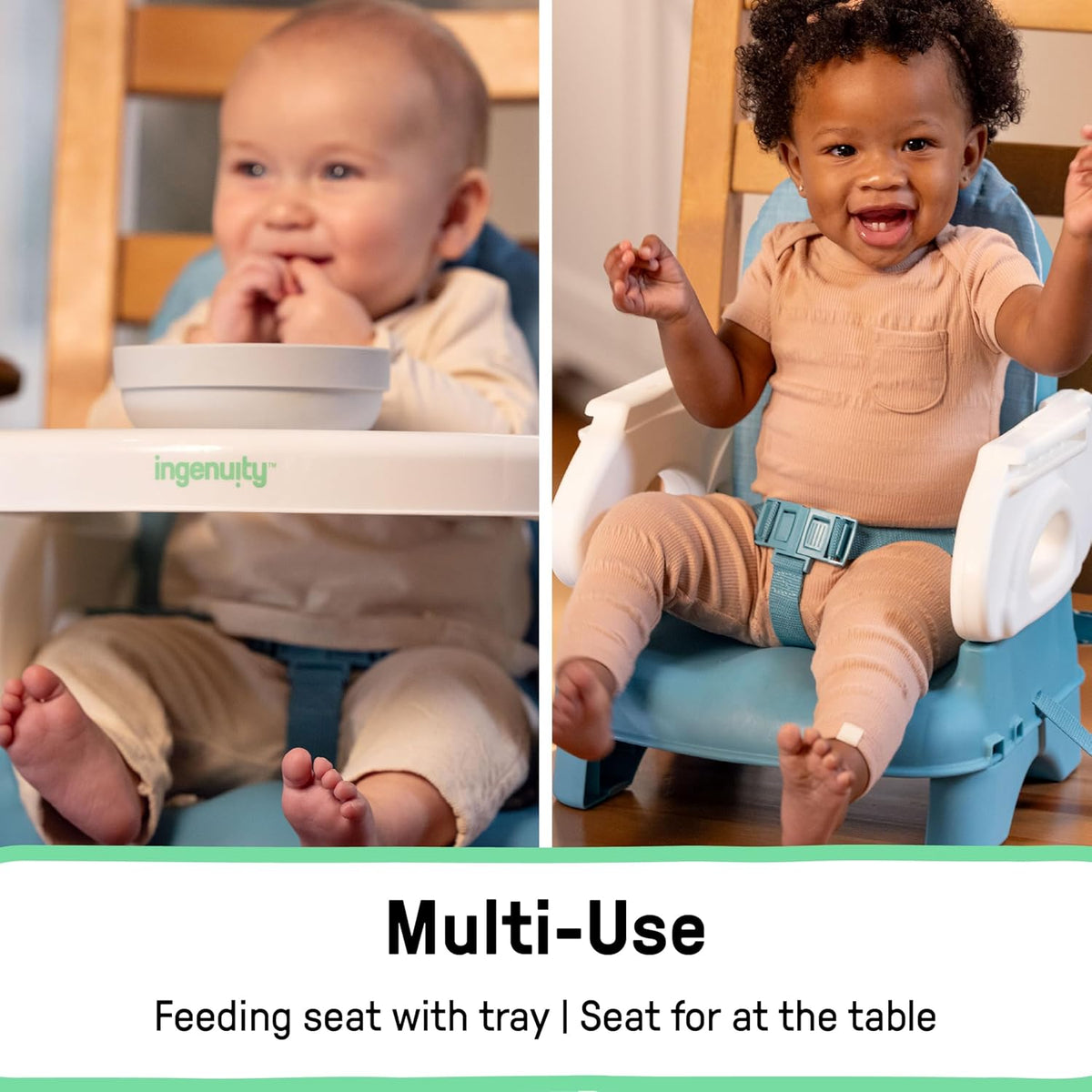 Deluxe Comfort Booster Seat for Kitchen Chair, Compact Fold, Portable, Lightweight, Toddler Booster Seat for Dining Table, from 6 Months to 3 Years – Grey