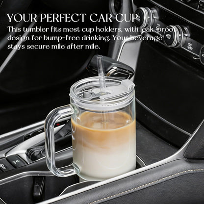 Large 26oz Clear Glass Mug with Handle and Sliding Lid – Aesthetic Ribbed Tumbler for Iced Coffee, Smoothies & Hot Drinks – Reusable Travel Cup with Straw, Dishwasher Safe (Ribbed Tumbler)