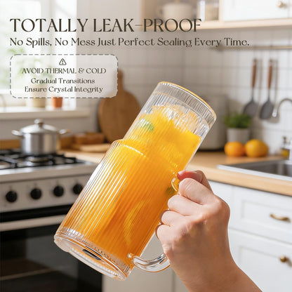 Large 26oz Clear Glass Mug with Handle and Sliding Lid – Aesthetic Ribbed Tumbler for Iced Coffee, Smoothies & Hot Drinks – Reusable Travel Cup with Straw, Dishwasher Safe (Ribbed Tumbler)