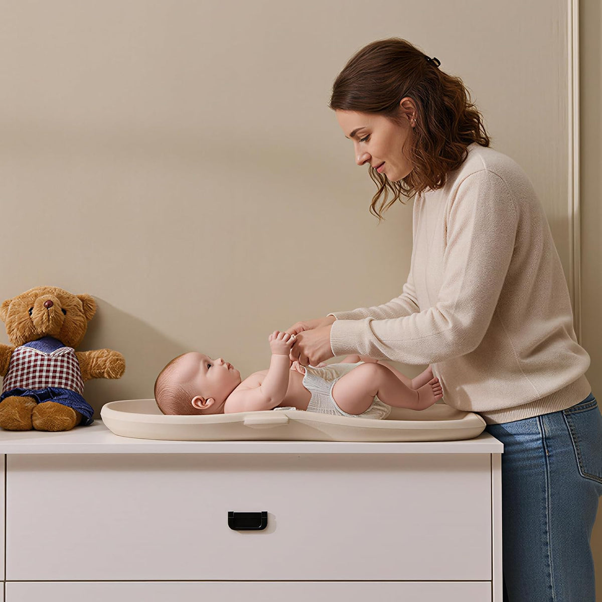 Portable EVA Baby Changing Pad Waterproof Changing Pad for Diaper Changes,Dressing,Baby Massage & Moisturizer Application,Soft & Non-Slip,Adjustable Safety Belt,Adorable Penguin Design