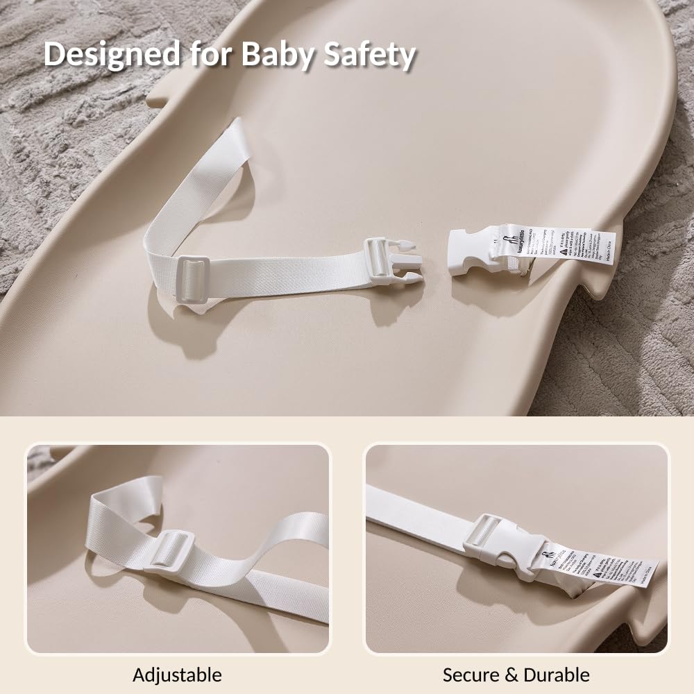 Portable EVA Baby Changing Pad Waterproof Changing Pad for Diaper Changes,Dressing,Baby Massage & Moisturizer Application,Soft & Non-Slip,Adjustable Safety Belt,Adorable Penguin Design