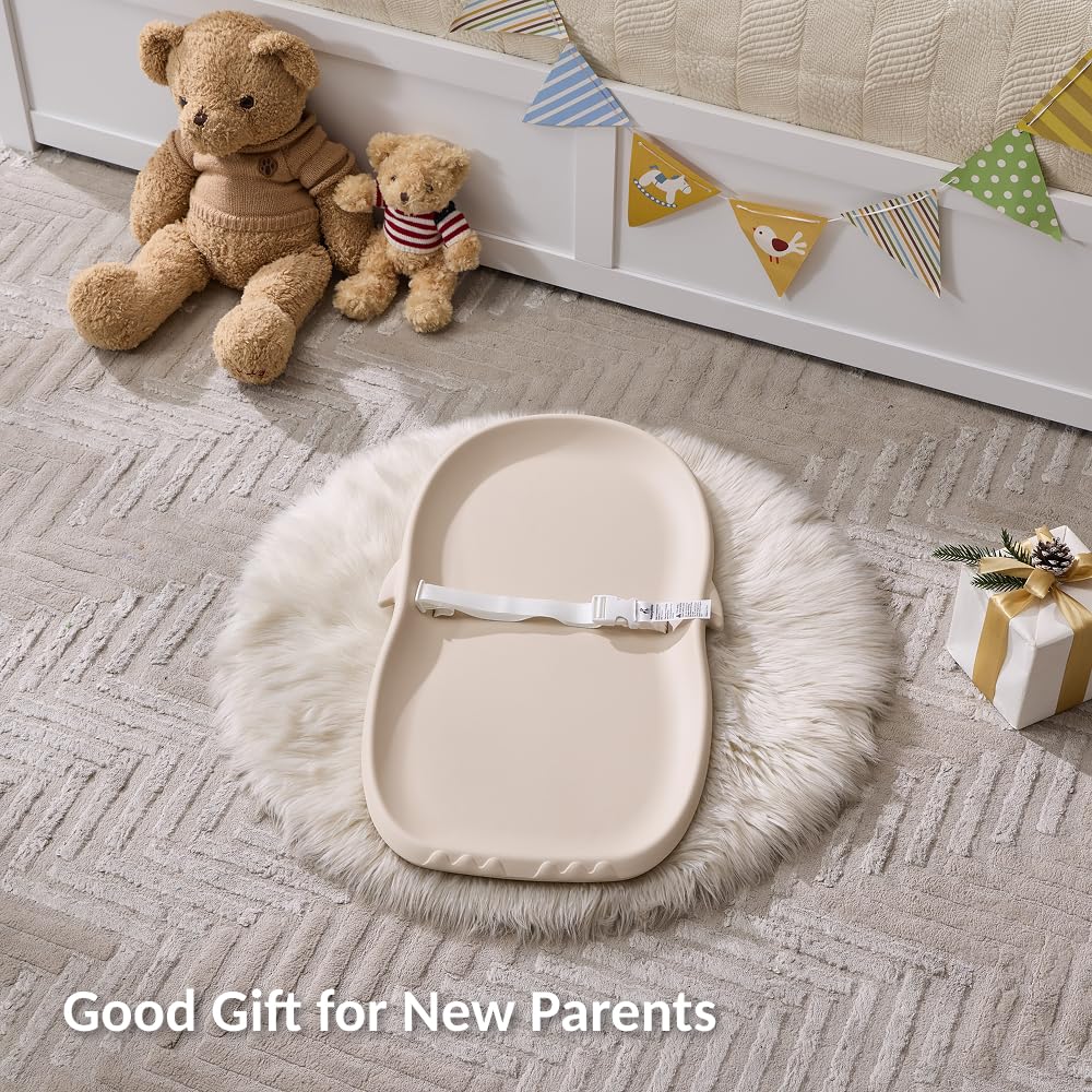 Portable EVA Baby Changing Pad Waterproof Changing Pad for Diaper Changes,Dressing,Baby Massage & Moisturizer Application,Soft & Non-Slip,Adjustable Safety Belt,Adorable Penguin Design