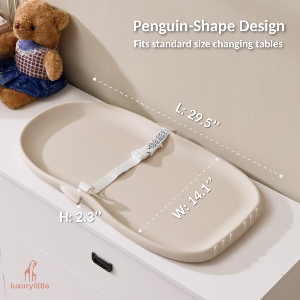 Portable EVA Baby Changing Pad Waterproof Changing Pad for Diaper Changes,Dressing,Baby Massage & Moisturizer Application,Soft & Non-Slip,Adjustable Safety Belt,Adorable Penguin Design