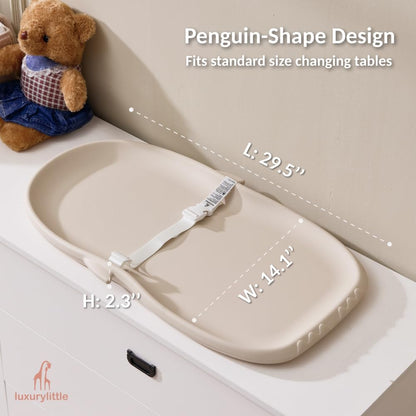 Portable EVA Baby Changing Pad Waterproof Changing Pad for Diaper Changes,Dressing,Baby Massage & Moisturizer Application,Soft & Non-Slip,Adjustable Safety Belt,Adorable Penguin Design