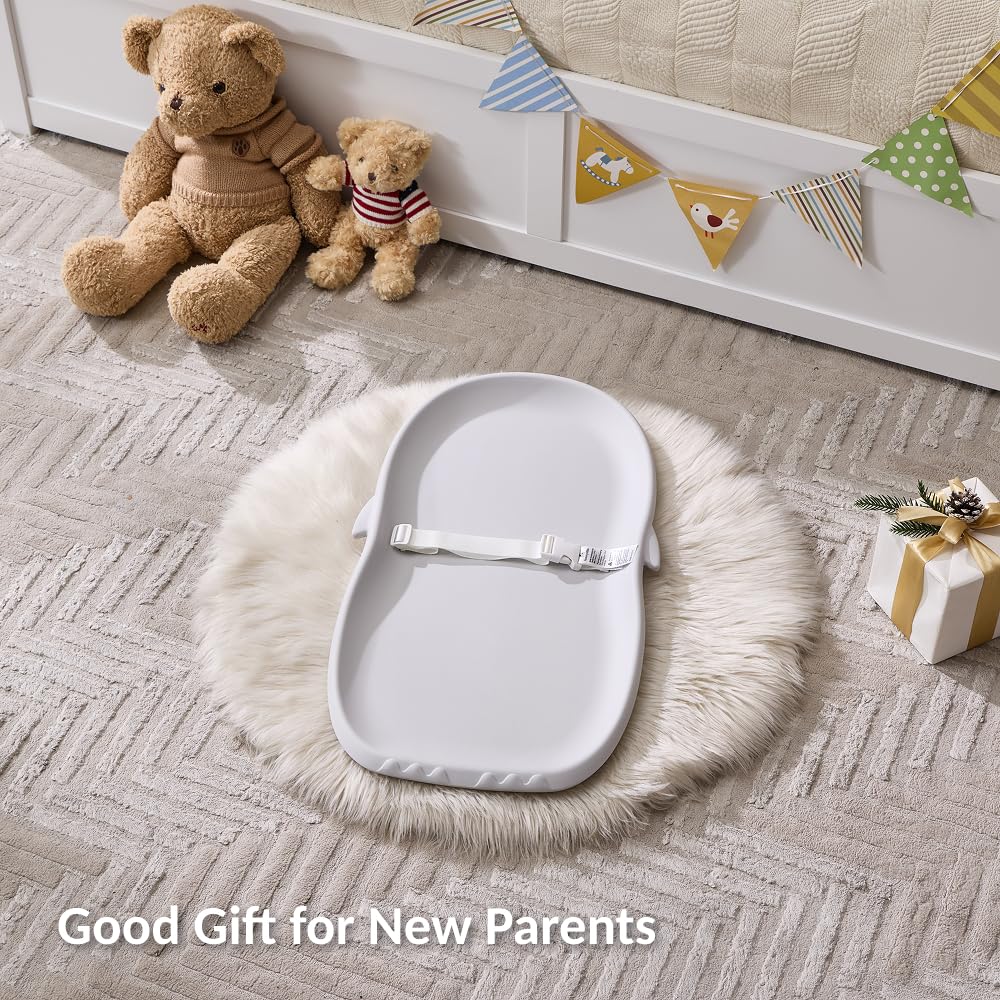 Portable EVA Baby Changing Pad Waterproof Changing Pad for Diaper Changes,Dressing,Baby Massage & Moisturizer Application,Soft & Non-Slip,Adjustable Safety Belt,Adorable Penguin Design