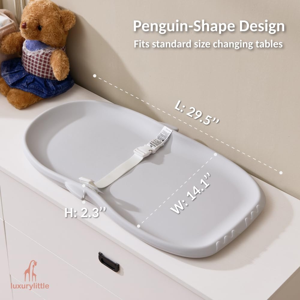 Portable EVA Baby Changing Pad Waterproof Changing Pad for Diaper Changes,Dressing,Baby Massage & Moisturizer Application,Soft & Non-Slip,Adjustable Safety Belt,Adorable Penguin Design