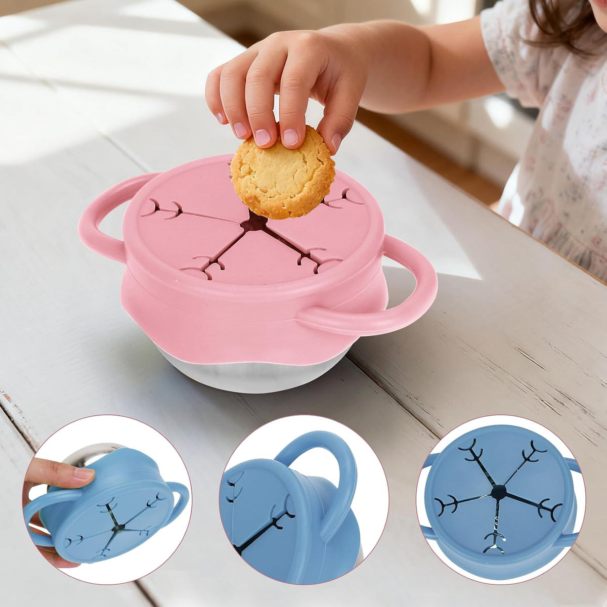 2 Pack Stainless Steel Toddler Snack Cups, Snack Containers for Kids and Baby with Spill Proof Lids and Handles,Dishwasher Safe ((Blue,Pink))