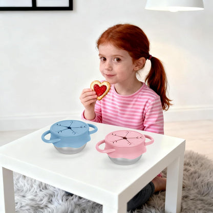 2 Pack Stainless Steel Toddler Snack Cups, Snack Containers for Kids and Baby with Spill Proof Lids and Handles,Dishwasher Safe ((Blue,Pink))
