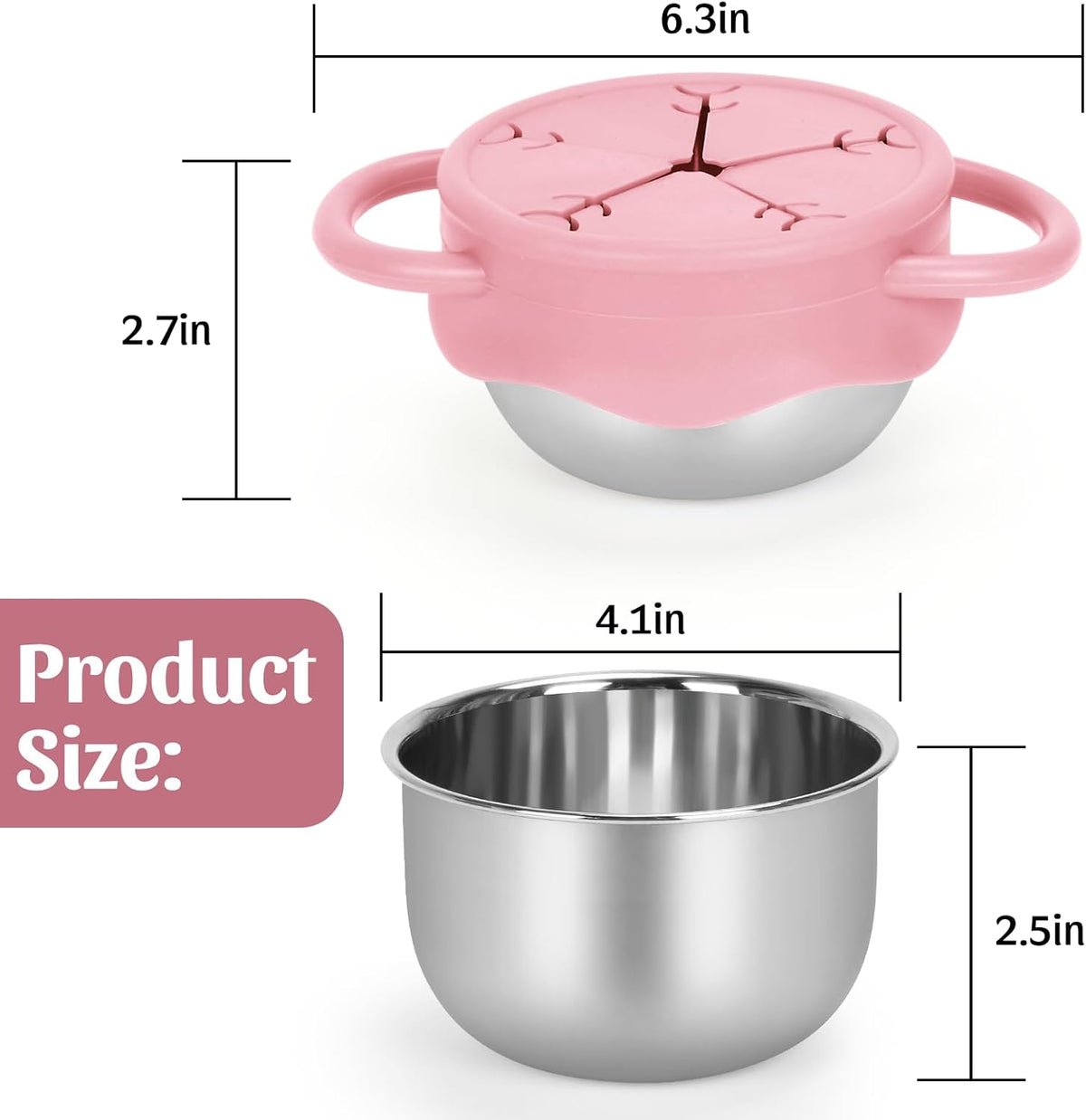 2 Pack Stainless Steel Toddler Snack Cups, Snack Containers for Kids and Baby with Spill Proof Lids and Handles,Dishwasher Safe ((Blue,Pink))