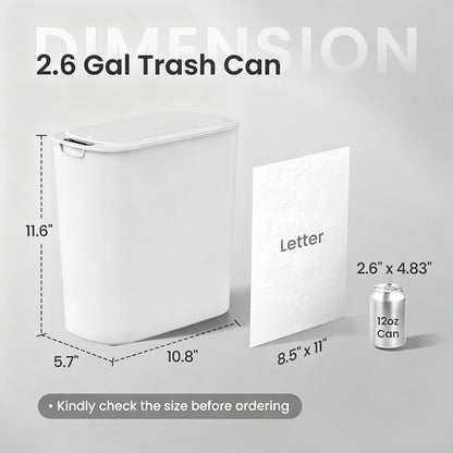 Automatic Small Bathroom Trash Can with Lid, 2.6 Gallon, White