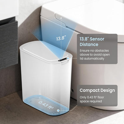 Automatic Small Bathroom Trash Can with Lid, 2.6 Gallon, White