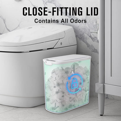 Automatic Small Bathroom Trash Can with Lid, 2.6 Gallon, White