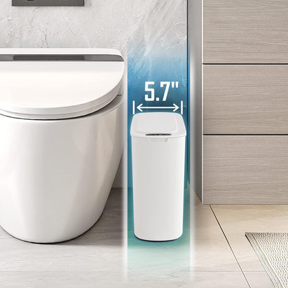 Automatic Small Bathroom Trash Can with Lid, 2.6 Gallon, White