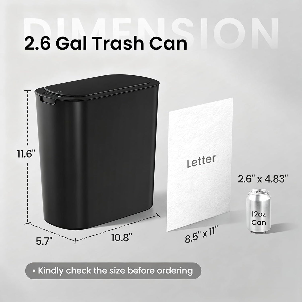 Automatic Small Bathroom Trash Can with Lid, 2.6 Gallon, White