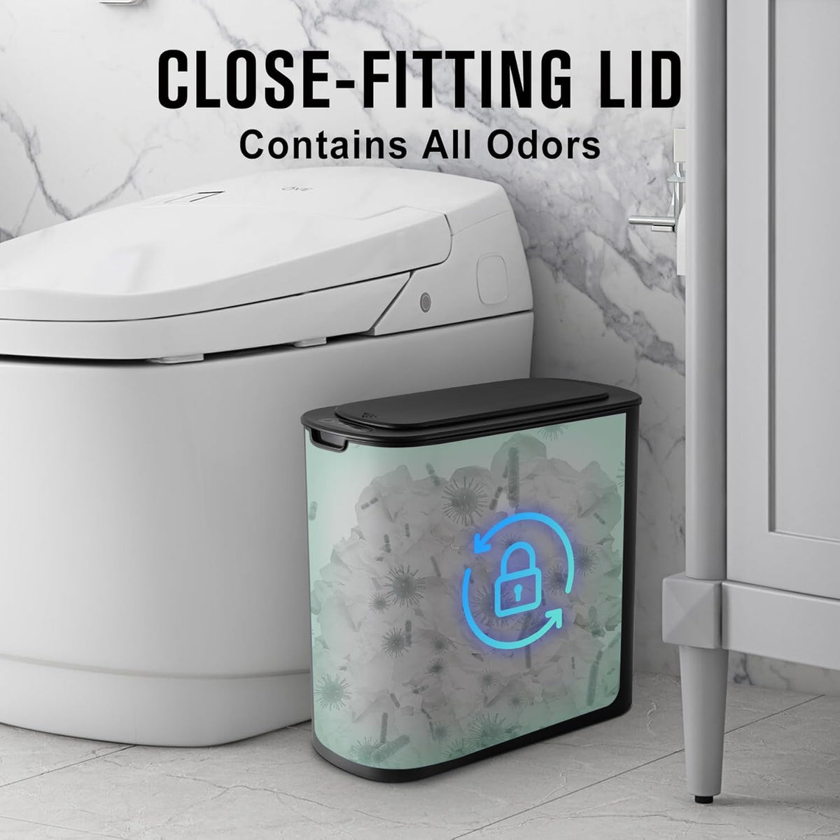 Automatic Small Bathroom Trash Can with Lid, 2.6 Gallon, White