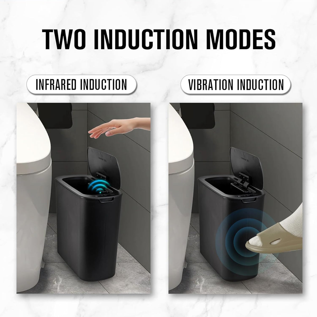 Automatic Small Bathroom Trash Can with Lid, 2.6 Gallon, White