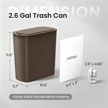 Automatic Small Bathroom Trash Can with Lid, 2.6 Gallon, White