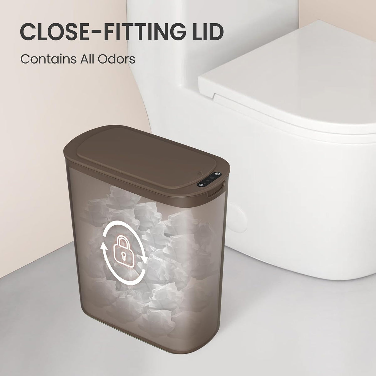 Automatic Small Bathroom Trash Can with Lid, 2.6 Gallon, White