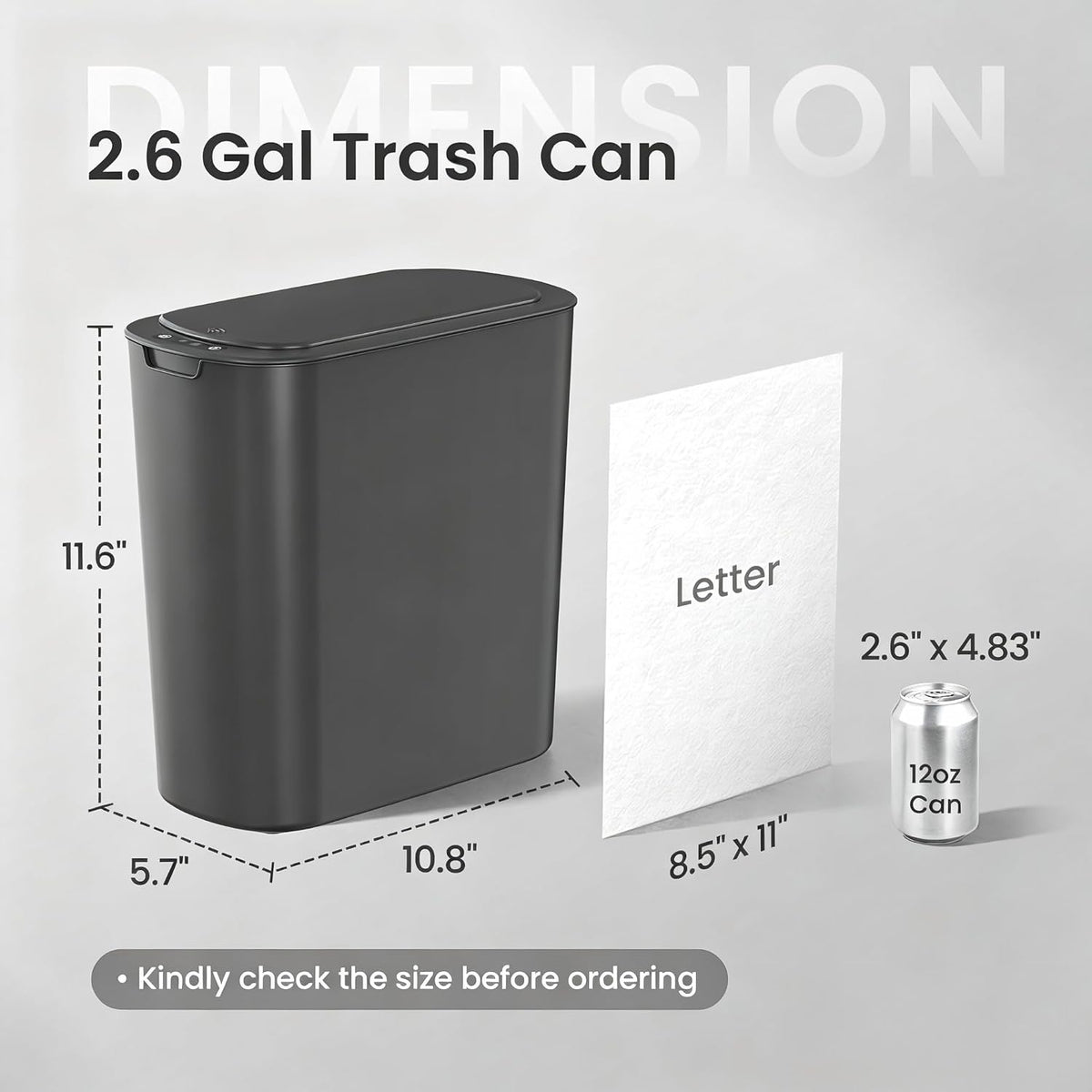 Automatic Small Bathroom Trash Can with Lid, 2.6 Gallon, White