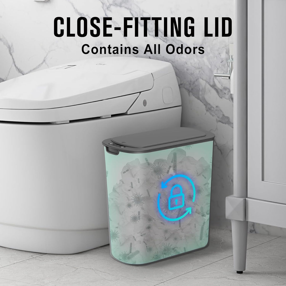 Automatic Small Bathroom Trash Can with Lid, 2.6 Gallon, White