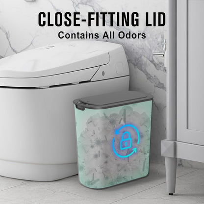 Automatic Small Bathroom Trash Can with Lid, 2.6 Gallon, White