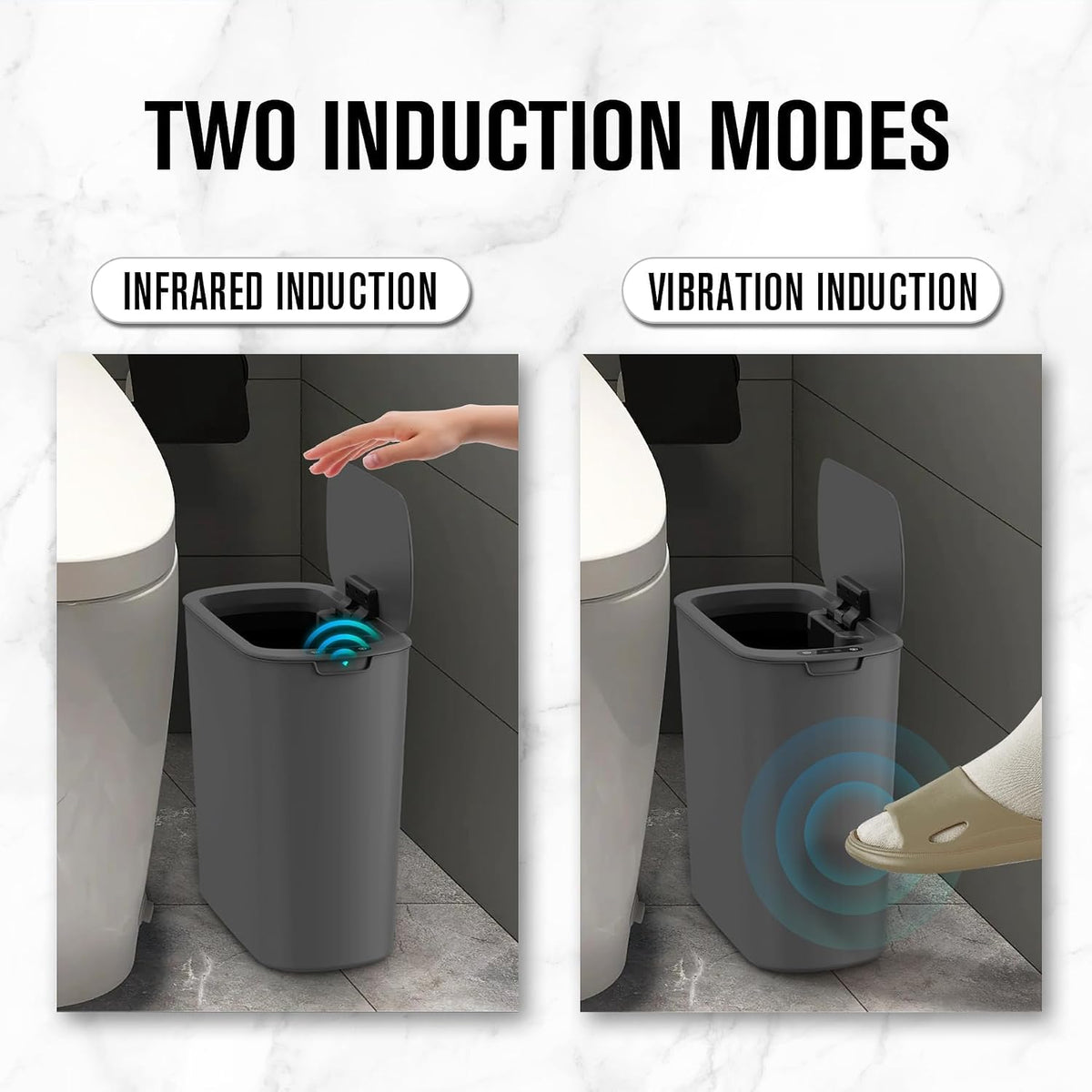Automatic Small Bathroom Trash Can with Lid, 2.6 Gallon, White